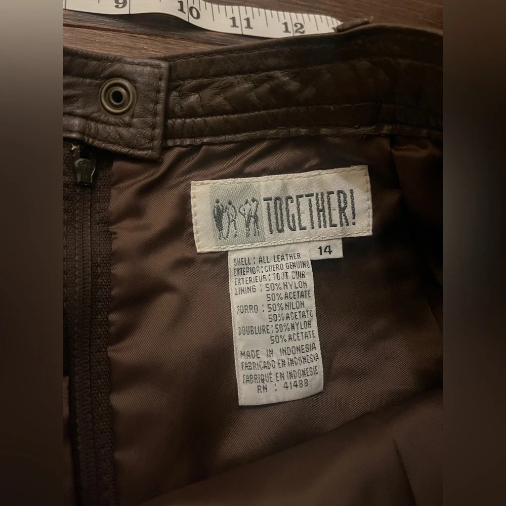 Vtg Together Brown Leather Pencil Skirt - Picture 4 of 4
